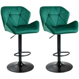 Rackhams Bar Stools Set Of 2, Velvet-Touch Barstools with Metal Frame Footrest and Adjustable Height, Green - thumbnail 1