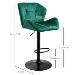 Rackhams Bar Stools Set Of 2, Velvet-Touch Barstools with Metal Frame Footrest and Adjustable Height, Green - thumbnail 3