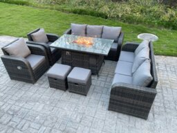 Rackhams 10 Seater Rattan Outdoor Garden Furniture Set with Gas Fire Pit Dining Table, 2 Reclining Chairs, 2 Sofas, 2 Footstools - Dark Grey - thumbnail 2