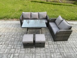Rackhams High Back PE Rattan Sofa Set Outdoor Garden Furniture Dining Table Set Love Sofa 3 Seater Sofa 2 Small Footstool - thumbnail 1