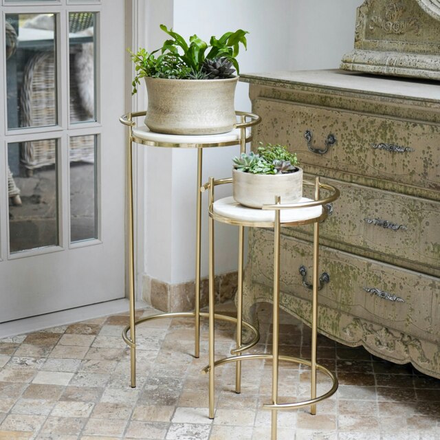 Rackhams Opulence Set of 2 Nested Side Tables Marble/Gold - image 1