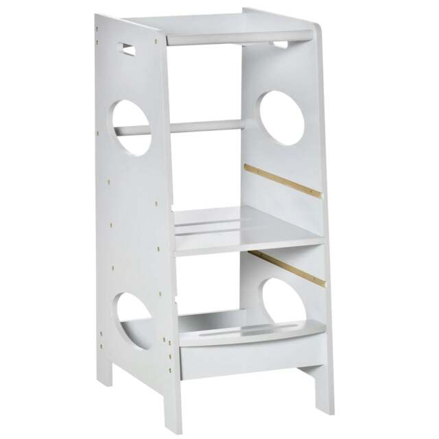 Rackhams Kids Step Stool Toddler Kitchen Stool Tower with Adjustable Standing Platform, Grey - image 1