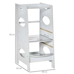 Rackhams Kids Step Stool Toddler Kitchen Stool Tower with Adjustable Standing Platform, Grey - thumbnail 3