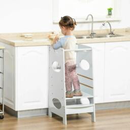 Rackhams Kids Step Stool Toddler Kitchen Stool Tower with Adjustable Standing Platform, Grey - thumbnail 2