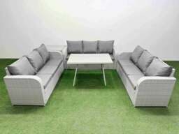 Rackhams 9 Seat Outdoor PE Rattan Garden Furniture with Cushions 3 Seater Sofa Side Table Light Grey - thumbnail 1