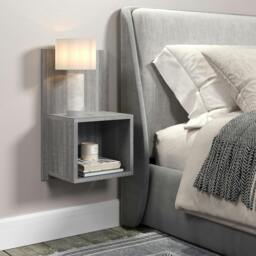 Rackhams Pair of Kelly Hanging Bedside Tables, Compact with Storage - Grey Oak Effect - thumbnail 4