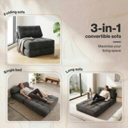 Rackhams Convertible Sofa Bed 3-IN-1 Portable Boneless Counch Lightweight Foldable - Black - thumbnail 5