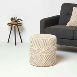 Rackhams Astrid Natural Macrame Pouffe - 42 cm Tall - thumbnail 3