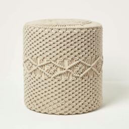 Rackhams Astrid Natural Macrame Pouffe - 42 cm Tall - thumbnail 1