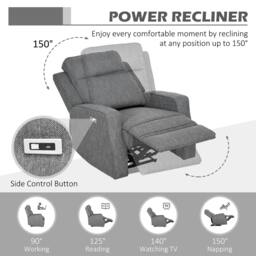 Rackhams 150° Electric Reclining Chair, with USB port and Footrest - Charcoal Grey - thumbnail 4