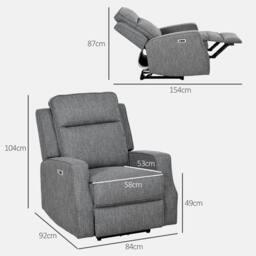 Rackhams 150° Electric Reclining Chair, with USB port and Footrest - Charcoal Grey - thumbnail 3