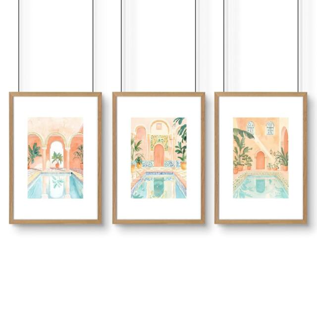 Rackhams Large Wall Pictures For Living Room - Set of 3 Beach Decor Wall art Prints - A3 11.69 x 16.54 in / 29.7 x 42 cm - Satin Photo paper 280 gsm - Oak Frame - image 1
