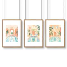 Rackhams Large Wall Pictures For Living Room - Set of 3 Beach Decor Wall art Prints - A3 11.69 x 16.54 in / 29.7 x 42 cm - Satin Photo paper 280 gsm - Oak Frame - thumbnail 1