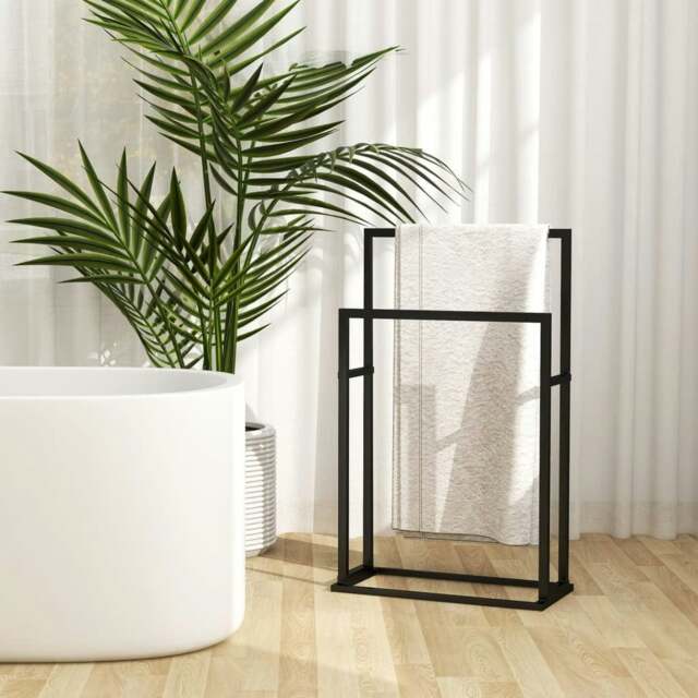 Rackhams Freestanding Towel Rack Black 48x24x78.5 cm Iron
