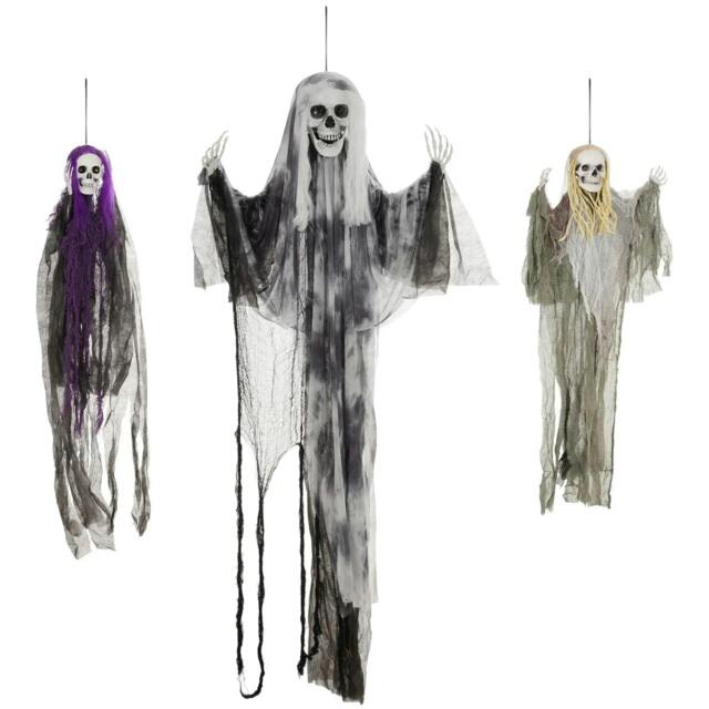 Rackhams Set of 3 Hanging Skeleton Halloween Decorations, Scary Flying Ghost for Garden, Party, 90/110/170cm