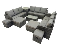 Rackhams Outdoor 3 Seater Sofa Coffee Table Set Garden Rattan Furniture Set 13 Seater with Side Table 4 Stools Dark Grey - thumbnail 1
