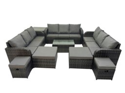 Rackhams Outdoor 3 Seater Sofa Coffee Table Set Garden Rattan Furniture Set 13 Seater with Side Table 4 Stools Dark Grey - thumbnail 2