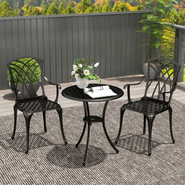 Rackhams 3 PCs Garden Bistro Set Outdoor Garden Furniture Set w/ Umbrella Hole - image 1