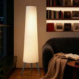 Rackhams Dimmable Tripod Floor Lamp with Foot Switch, Nordic Standing Lamp with Fabric Shade, 153cm, White and Grey - White