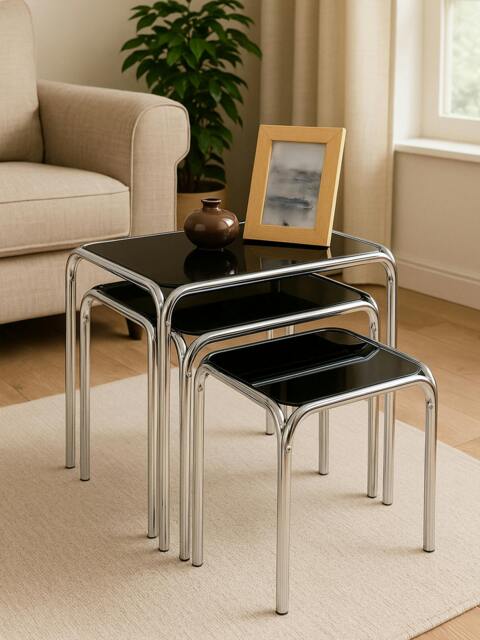 Rackhams Jordan Set Of Three Black Glass Nest Of Tables - image 1