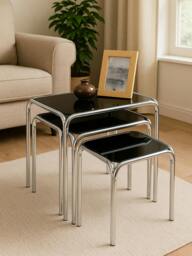 Rackhams Jordan Set Of Three Black Glass Nest Of Tables - thumbnail 1