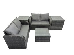 Rackhams Rattan Garden Outdoor Furniture Set Love Sofa Square Coffee Table Set with 2 Side Tables Dark Grey Mixed - thumbnail 1