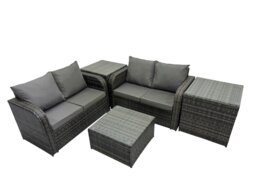 Rackhams Rattan Garden Outdoor Furniture Set Love Sofa Square Coffee Table Set with 2 Side Tables Dark Grey Mixed - thumbnail 2