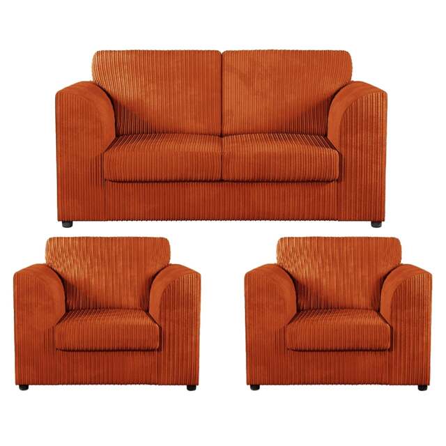 Rackhams Luxor Jumbo Cord 2 Seater and 2 x Armchairs - Full Back - Orange - image 1
