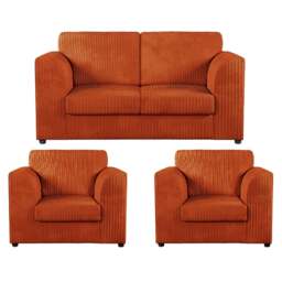 Rackhams Luxor Jumbo Cord 2 Seater and 2 x Armchairs - Full Back - Orange