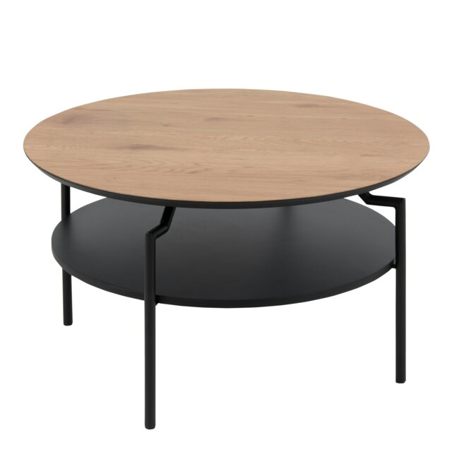 Rackhams Goldington Round Coffee Table with Oak Top & Black Legs - 1 - Black and Natural - Brown - image 1