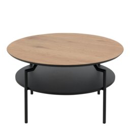 Rackhams Goldington Round Coffee Table with Oak Top & Black Legs - 1 - Black and Natural - Brown - thumbnail 2