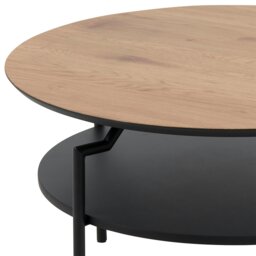 Rackhams Goldington Round Coffee Table with Oak Top & Black Legs - 1 - Black and Natural - Brown - thumbnail 4