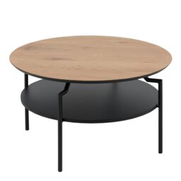Rackhams Goldington Round Coffee Table with Oak Top & Black Legs - 1 - Black and Natural - Brown