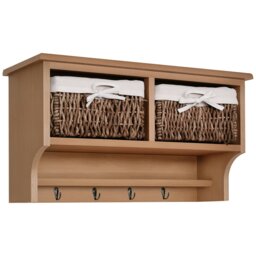 Rackhams Entryway Coat Rack Wall Mounted Shelf Hooks 2 Baskets Brown - thumbnail 2