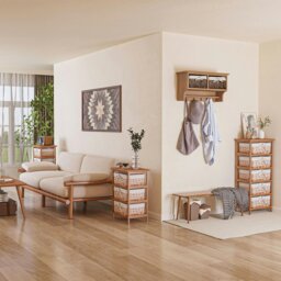 Rackhams Entryway Coat Rack Wall Mounted Shelf Hooks 2 Baskets Brown - thumbnail 1
