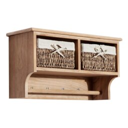 Rackhams Entryway Coat Rack Wall Mounted Shelf Hooks 2 Baskets Brown - thumbnail 3