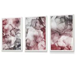 Rackhams Set of 3 Abstract Floral Fluid in Red and Grey Framed Wall Art - 42x59cm (A2) - Black - thumbnail 3