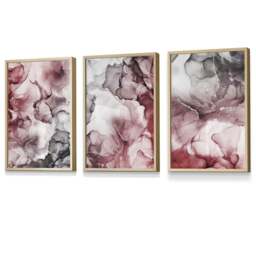 Rackhams Set of 3 Abstract Floral Fluid in Red and Grey Framed Wall Art - 42x59cm (A2) - Black - thumbnail 6