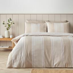 Rackhams Banded Stripe Reversible Duvet Cover Set Natural - King - Natural