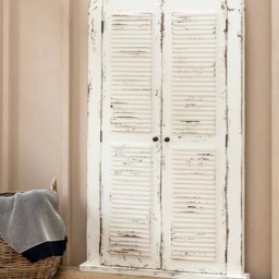 Rackhams Château Shutter Window Arch Mirror - H172 x W36 x D3cm - Reclaimed pine in antique white - thumbnail 3