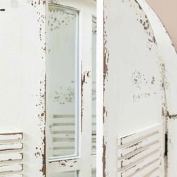 Rackhams Château Shutter Window Arch Mirror - H172 x W36 x D3cm - Reclaimed pine in antique white - thumbnail 5