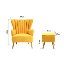 Rackhams 77cm W Occasion Faux Wool Wingback Chair Padded Armchair and Footstool - Blue - thumbnail 4