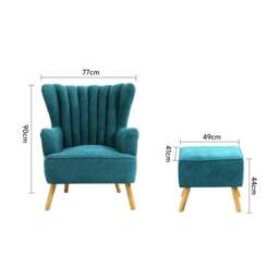 Rackhams 77cm W Occasion Faux Wool Wingback Chair Padded Armchair and Footstool - Blue - thumbnail 5