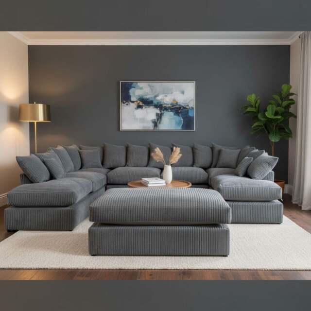 Rackhams Large Fibre Seat U-Shaped Double Sofa with Extra-Wide Footstool - Grey - image 1