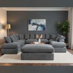 Rackhams Large Fibre Seat U-Shaped Double Sofa with Extra-Wide Footstool - Grey
