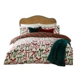Rackhams Nathalie Festive Bows Printed Duvet Cover Set - Berry/Pine - Superking - Berry/Pine - 52% Polyester/48% Cotton - thumbnail 1