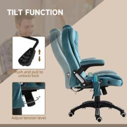 Rackhams Massage Recliner Chair Heated Office Chair with Six Massage Points Velvet-Feel Fabric 360° Swivel Wheels Blue - thumbnail 6