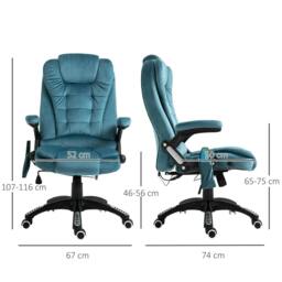 Rackhams Massage Recliner Chair Heated Office Chair with Six Massage Points Velvet-Feel Fabric 360° Swivel Wheels Blue - thumbnail 3
