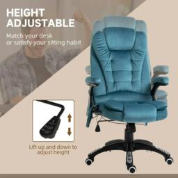 Rackhams Massage Recliner Chair Heated Office Chair with Six Massage Points Velvet-Feel Fabric 360° Swivel Wheels Blue - thumbnail 5