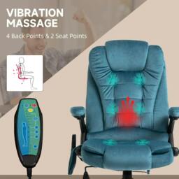 Rackhams Massage Recliner Chair Heated Office Chair with Six Massage Points Velvet-Feel Fabric 360° Swivel Wheels Blue - thumbnail 4